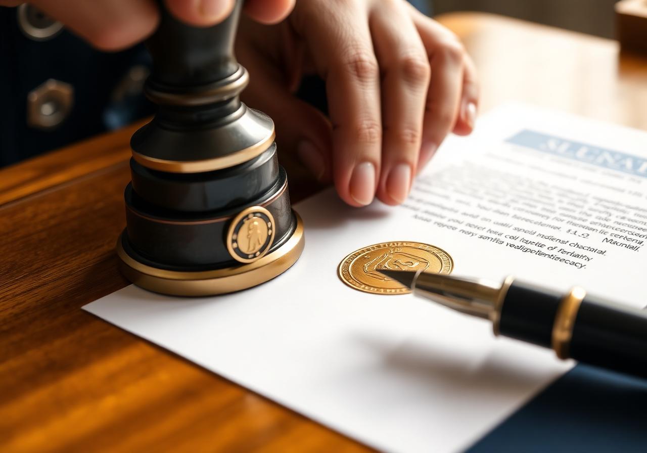 Official notary stamp and seal on a legal document
